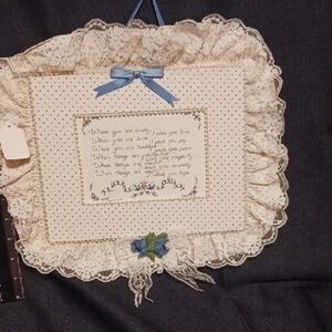 Decorative Lace Wall Hanging with Blue Accents